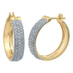 Boucles d'oreilles huggies à trois rangées en or jaune 14 carats avec diamants ronds 0,50 carat TJD
