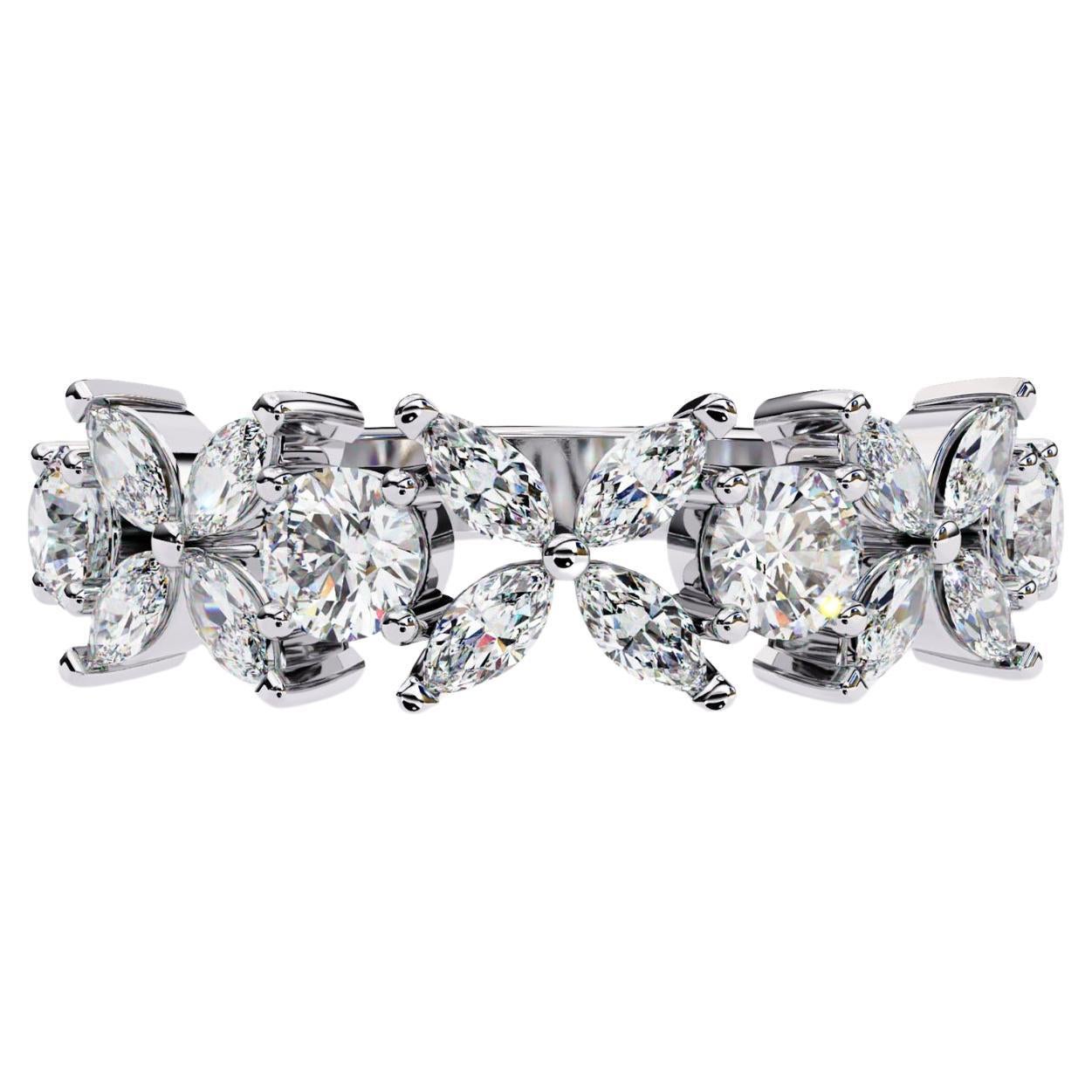 1.06 Ctw, Marquise and Round Diamond Ring, Diamond Band, 14K Solid Gold