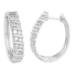 TJD 0.50 Carat Round Diamond 14 Karat White Gold Pave Set Huggie Hoop Earrings