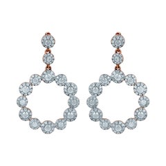 TJD 1.0 Carat Round Diamond 14 Karat Rose Gold Cluster Circle Drop Earrings