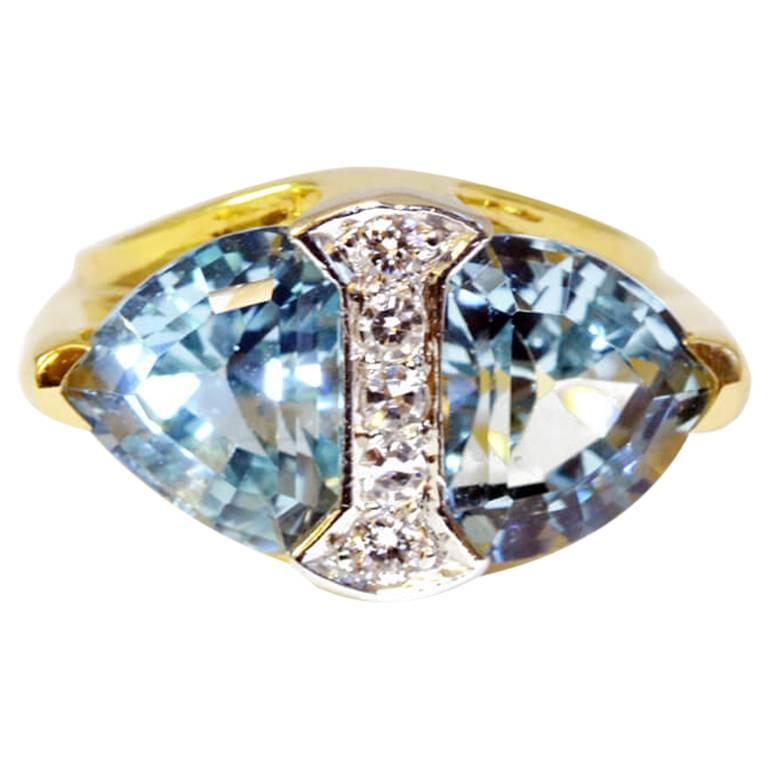 Retro Tiffany & Co. Aquamarine Diamond Gold Platinum Ring For Sale