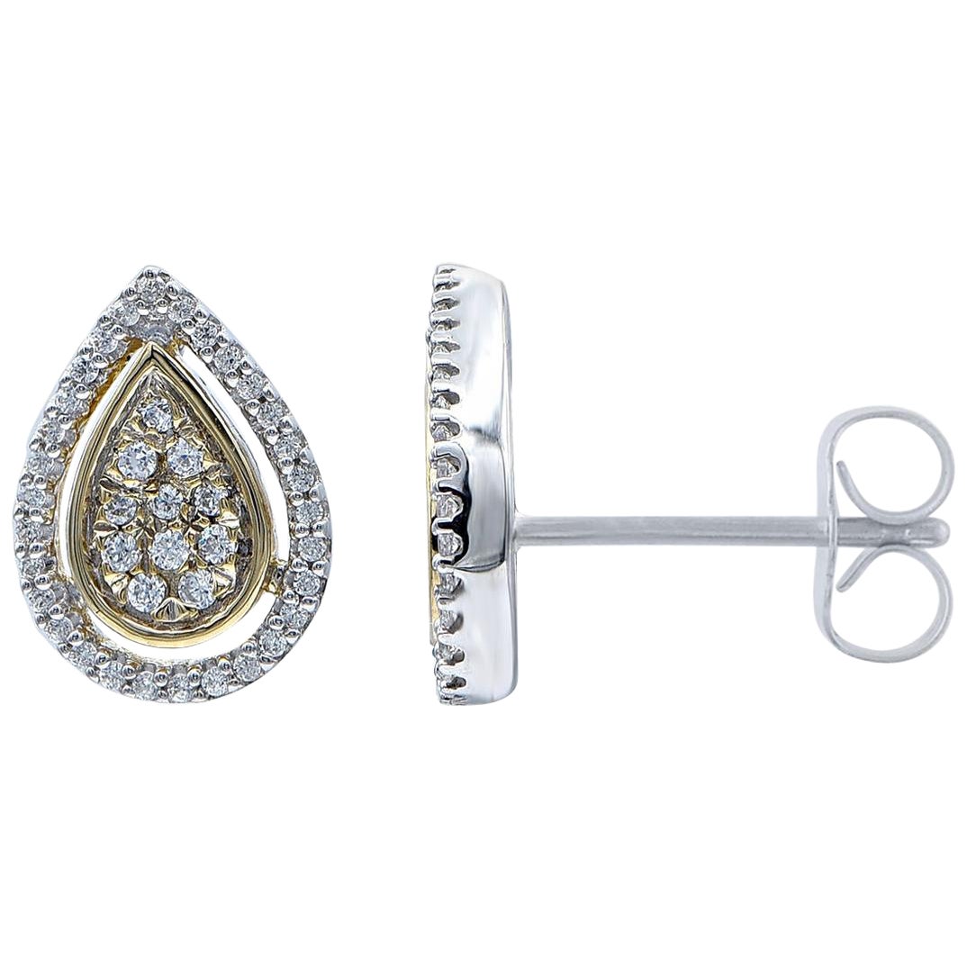 Clous d'oreilles design en or bicolore 14 carats avec diamants ronds de 0,25 carat TJD