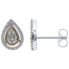 TJD 0.25 Carat Round Diamond 14K Two-toned Gold Designer Teardrop Stud Earrings
