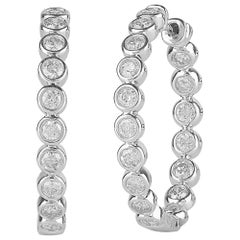 TJD 1.50 Carat Round 14K White Gold Bezel Set Inside Out Diamond Hoop Earrings