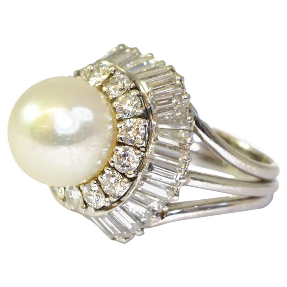 1940s Pearl Diamond platinum Cluster Ring