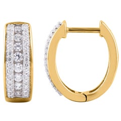 TJD Pendientes de aro abrazador con 3 filas de diamantes en oro amarillo de 14 quilates y 0,50 quilates