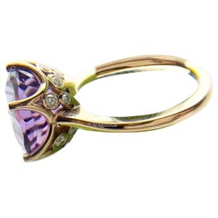 Amethyst Diamond ring 18Kt ring cocktail ring concave cut amethyst rare