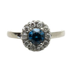 Bague de fiançailles en or blanc 14 carats avec diamant bleu taille 6,5