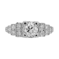 Platin Art Deco .61 Karat Diamant Verlobungsring mit GIA-Bericht