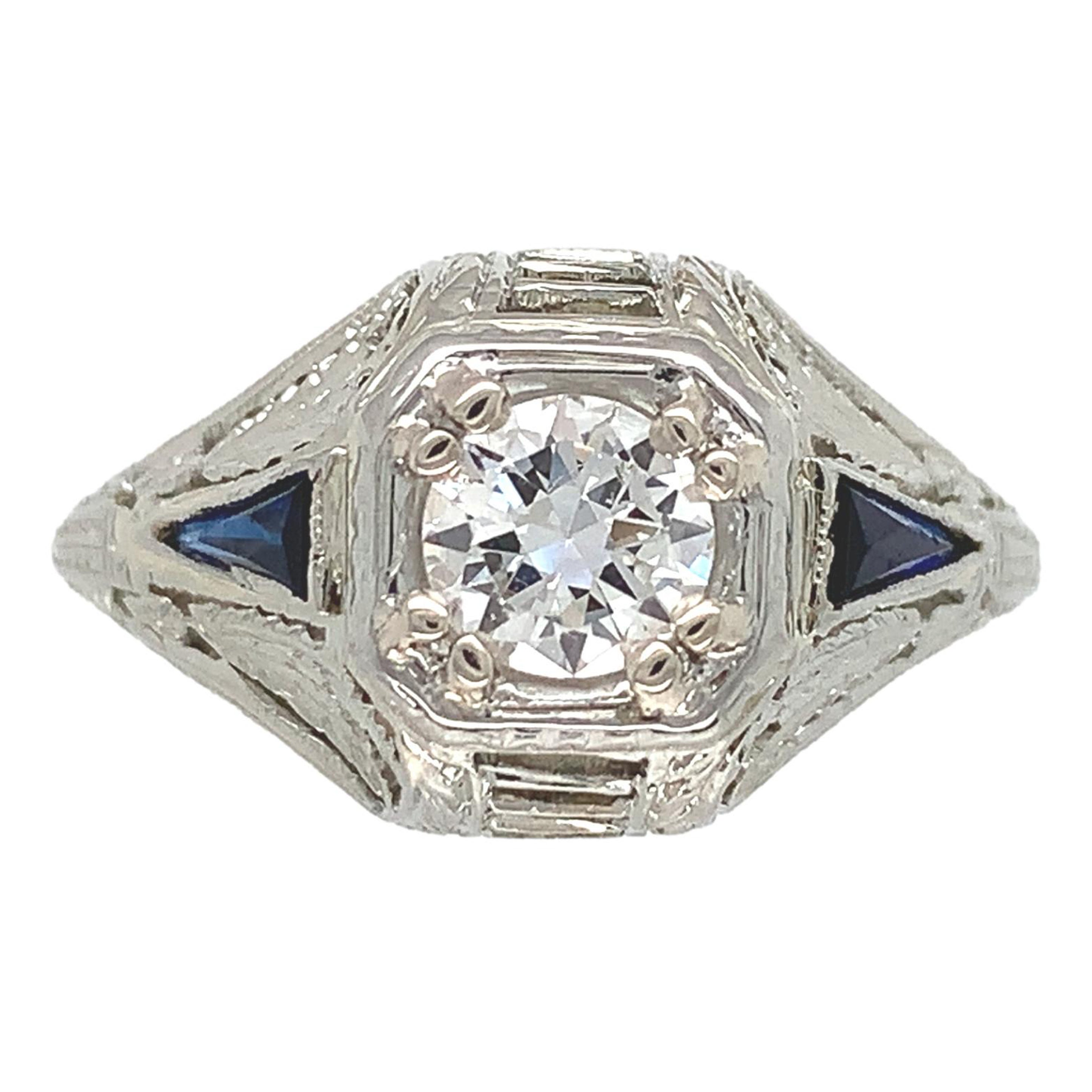 18K Art Deco .41ct Diamond Filigree Ring with GIA Report
