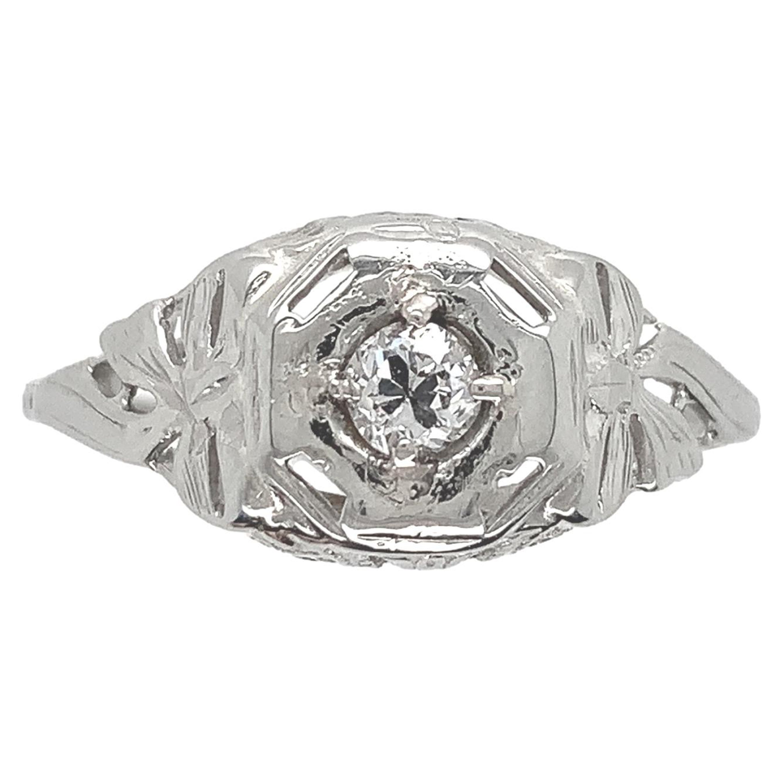 Art Deco 18K .14ct Diamond Filigree Ring with Bows