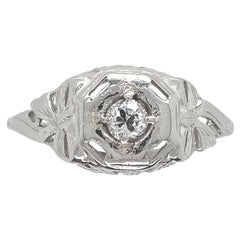 Art Deco 18K .14ct Diamond Filigree Ring with Bows