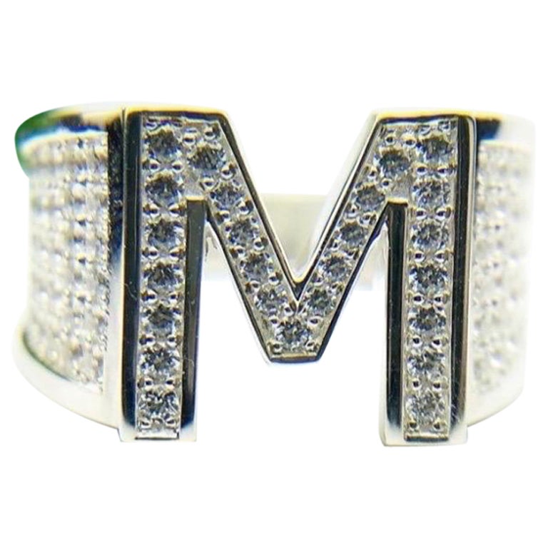 M inicial anillo de diamantes 14KT oro anillo para hombre anillo unisex
