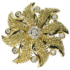 Diamond Gold Floral Brooch Necklace