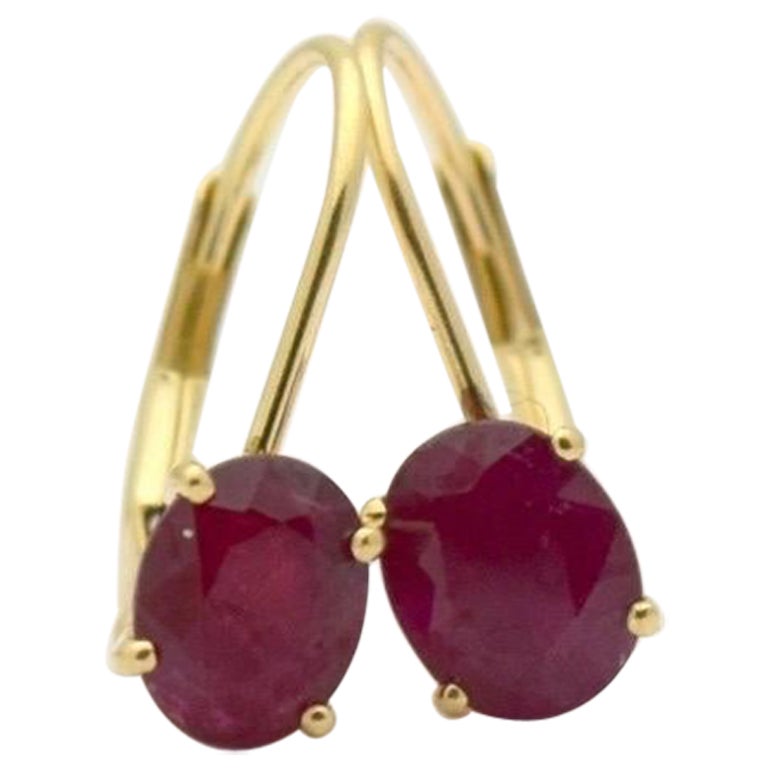 Ruby lever back earrings Burma untreated rubies 14KT gold For Sale