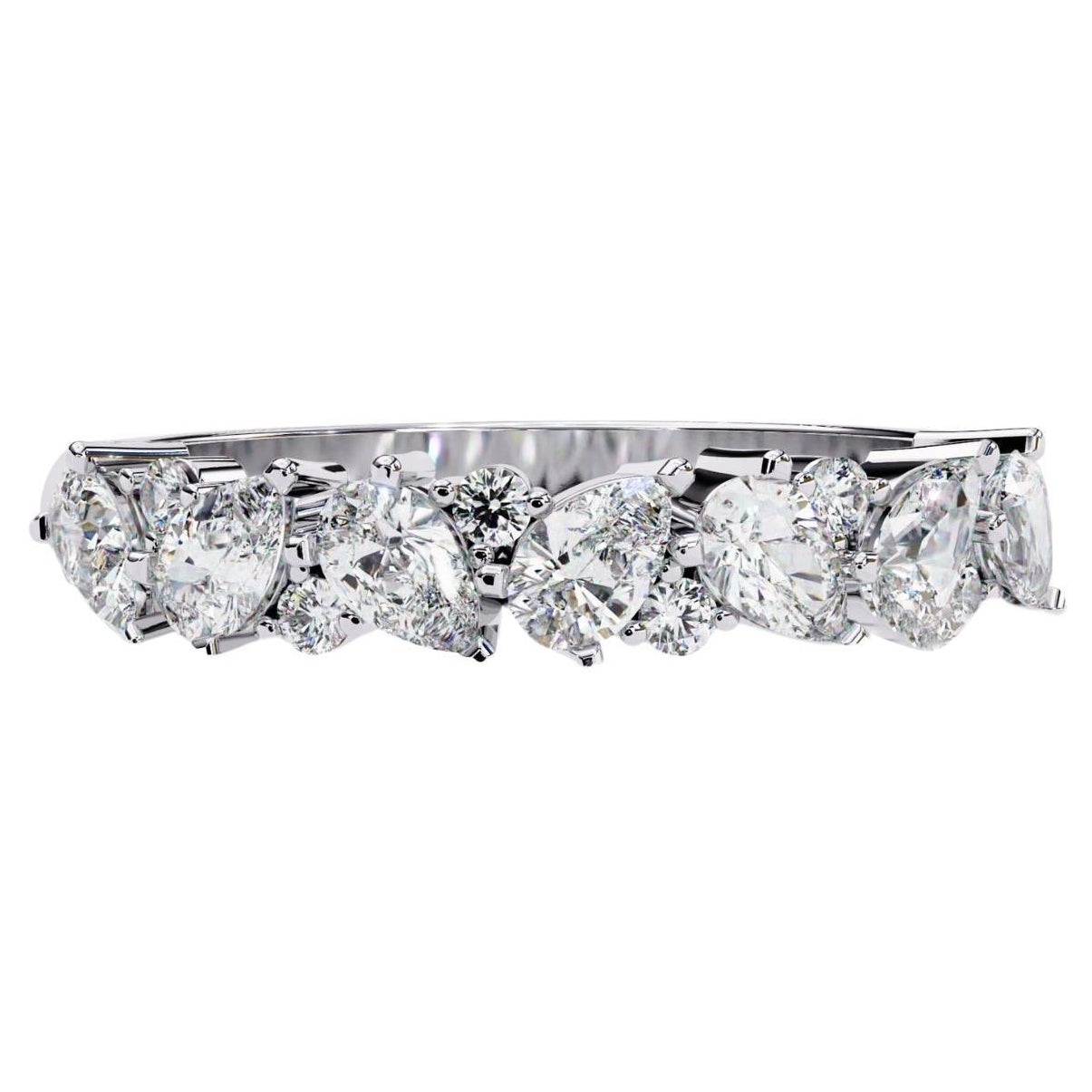 0.90 Ctw Diamond Band, 14K Solid Gold, Pear and Round Diamonds, Everyday, SI-GH For Sale