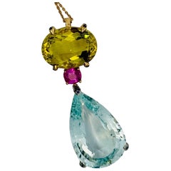 Citrine, Sapphire and Aquamarine Pendant
