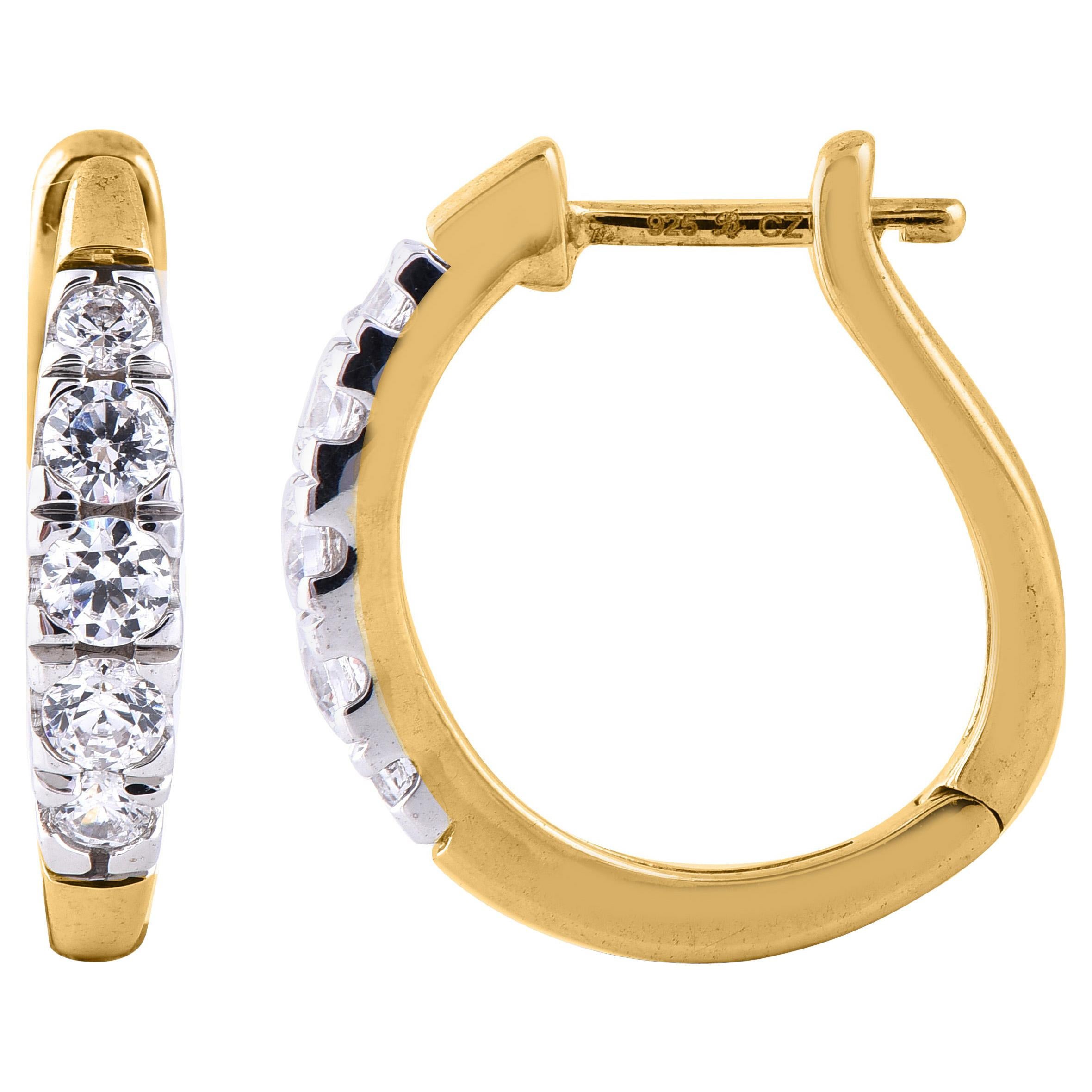 TJD Pendientes Huggie de Diamantes Redondos Graduados en Oro Amarillo de 14 Quilates de 0,50 Quilates