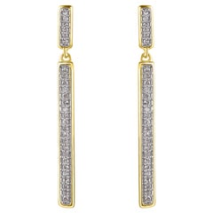 TJD 0.15 Carat 14 Karat Yellow Gold Natural Round Diamond Linear Drop Earrings