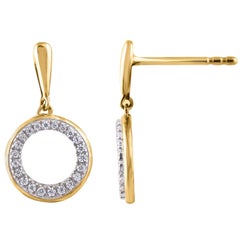 TJD 0,15 Karat natürlicher runder Diamant 14K Gelbgold Kreis-Tropfen-Ohrringe