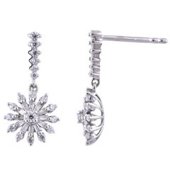TJD 0,50 carati di diamante tondo naturale in oro bianco 14K Orecchini a goccia floreali di moda