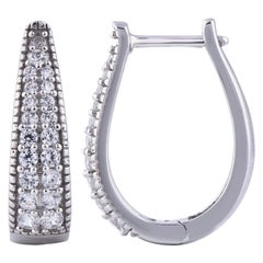 TJD Pendientes de aro con diamante redondo natural TJD de 0,50 quilates y 14 quilates de oro blanco