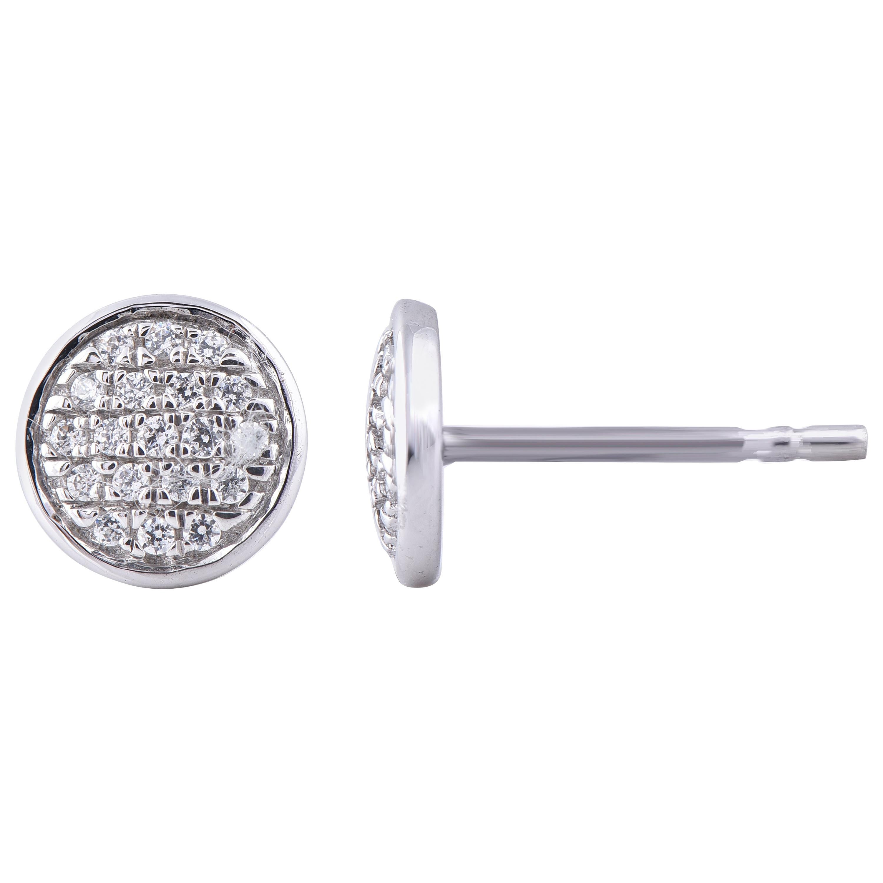 TJD 0.15 Carat Natural Round Diamond 14 Karat White Gold Designer Stud Earrings