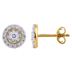 TJD Pendientes redondos de oro amarillo de 14 quilates con diamante redondo de 0,50 quilates