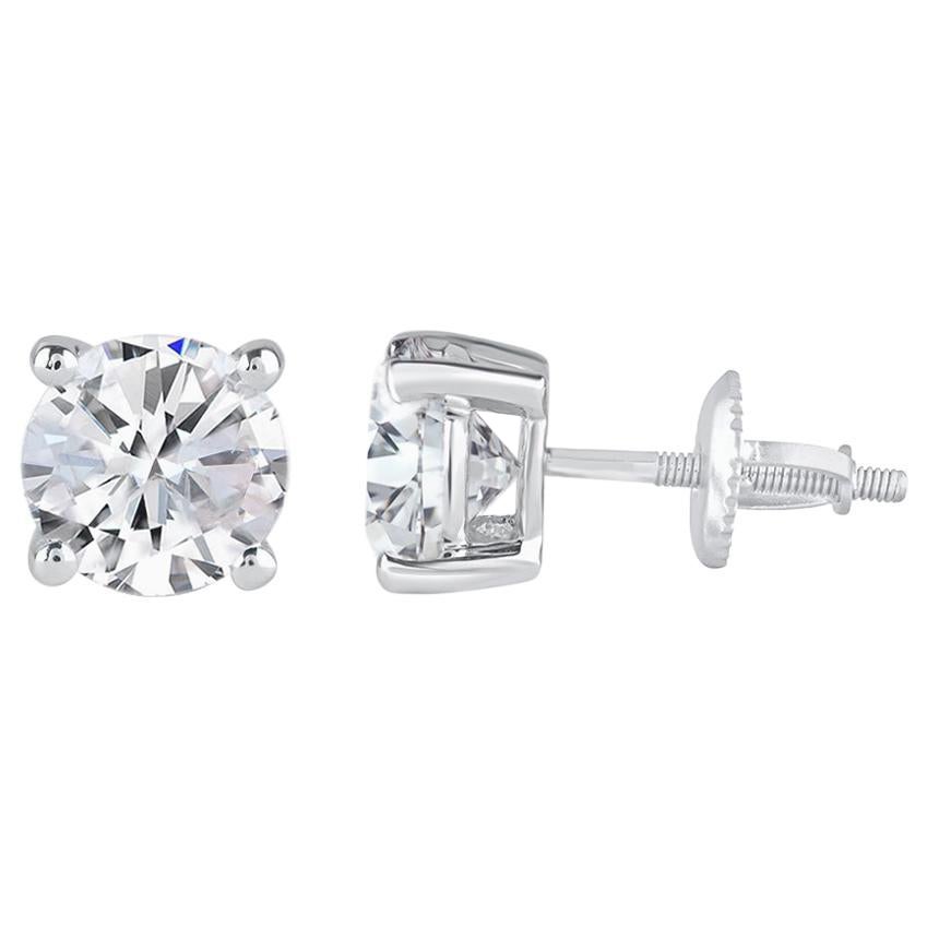 TJD IGI Certified 2.0 CT Diamond 4 Prong Solitaire Stud Earrings 18K White Gold For Sale