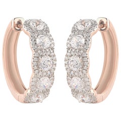 TJD 2.0 Carat Diamond 18 Karat Rose Gold Hoop Halo Vintage Earrings