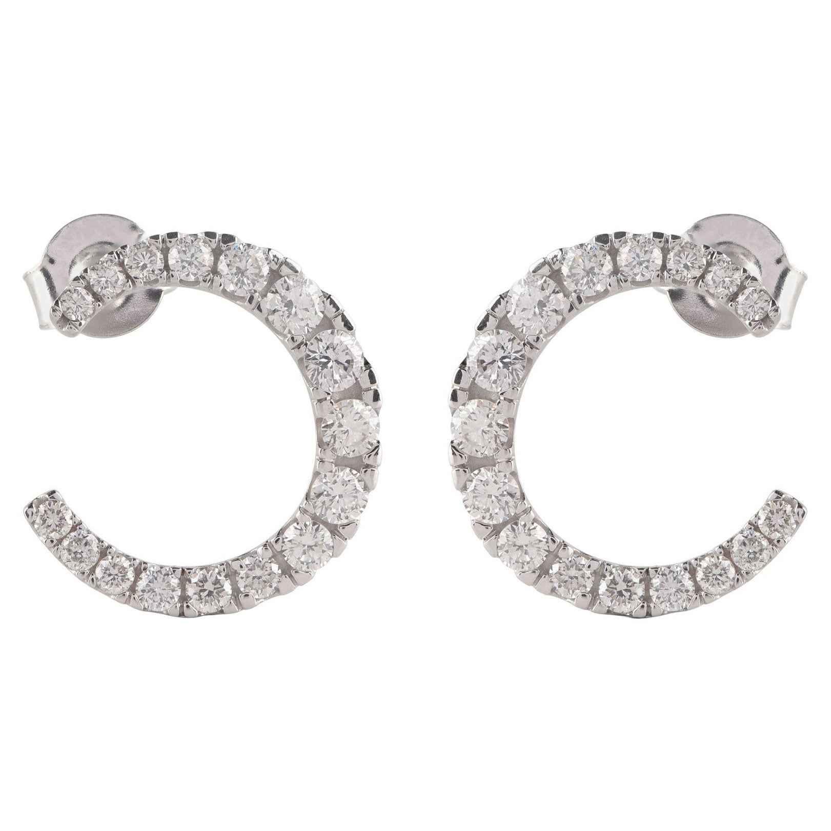 TJD Orecchini classici a forma di "C" aperta con diamante da 1,0 carati in oro bianco 14 carati in vendita