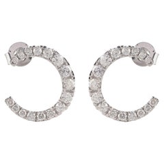 TJD Orecchini classici a forma di "C" aperta con diamante da 1,0 carati in oro bianco 14 carati
