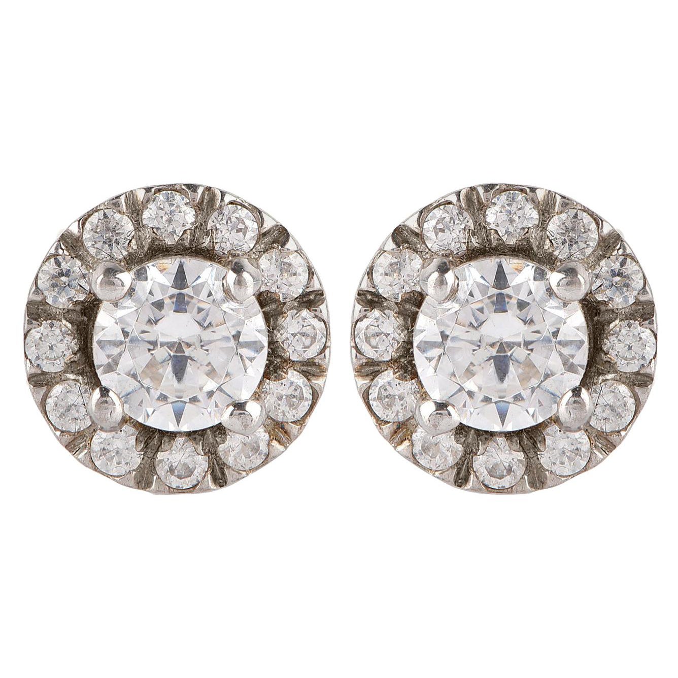 TJD 0.60 Carat Diamond 18 Karat White Gold Sparkling Halo Earrings