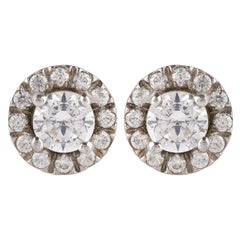 TJD 0.60 Carat Diamond 18 Karat White Gold Sparkling Halo Earrings