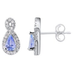 TJD Orecchini Infinity in oro bianco 10 K con diamante da 0,12 CTW e tanzanite pera da 5X3MM