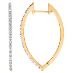 Créoles en or jaune 14 carats avec diamants naturels taille ronde de 0,15 carat TJD