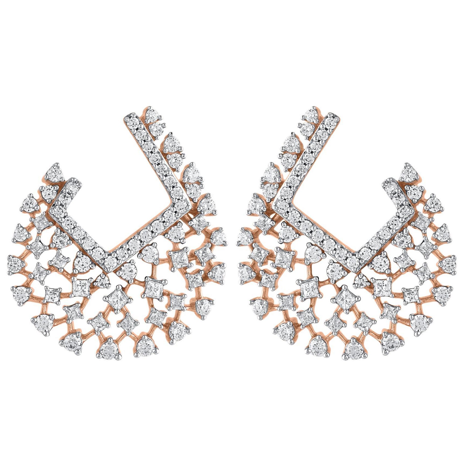 TJD Orecchini di design con diamanti naturali da 2,0 carati in oro rosa 18 carati in vendita