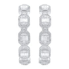 TJD 2.0 Carat Round & Baguette Cut Diamond 14 Karat White Gold Hoop Earrings