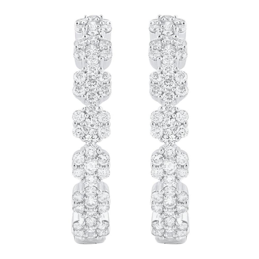 TJD 2.50 Carat Brilliant Cut Diamond 18 Karat White Gold Flower Hoop Earrings