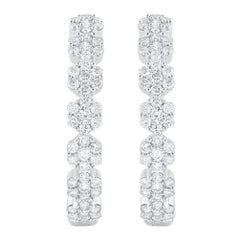 TJD 2.50 Carat Brilliant Cut Diamond 18 Karat White Gold Flower Hoop Earrings