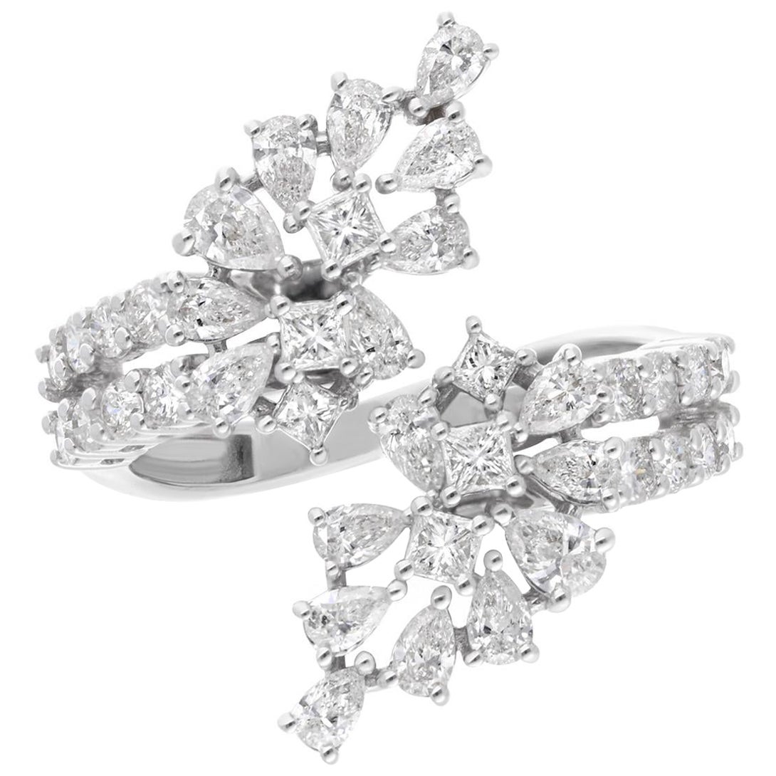 1.84 Carat SI Clarity HI Color Multi Shape Diamond Bypass Ring 14k White Gold