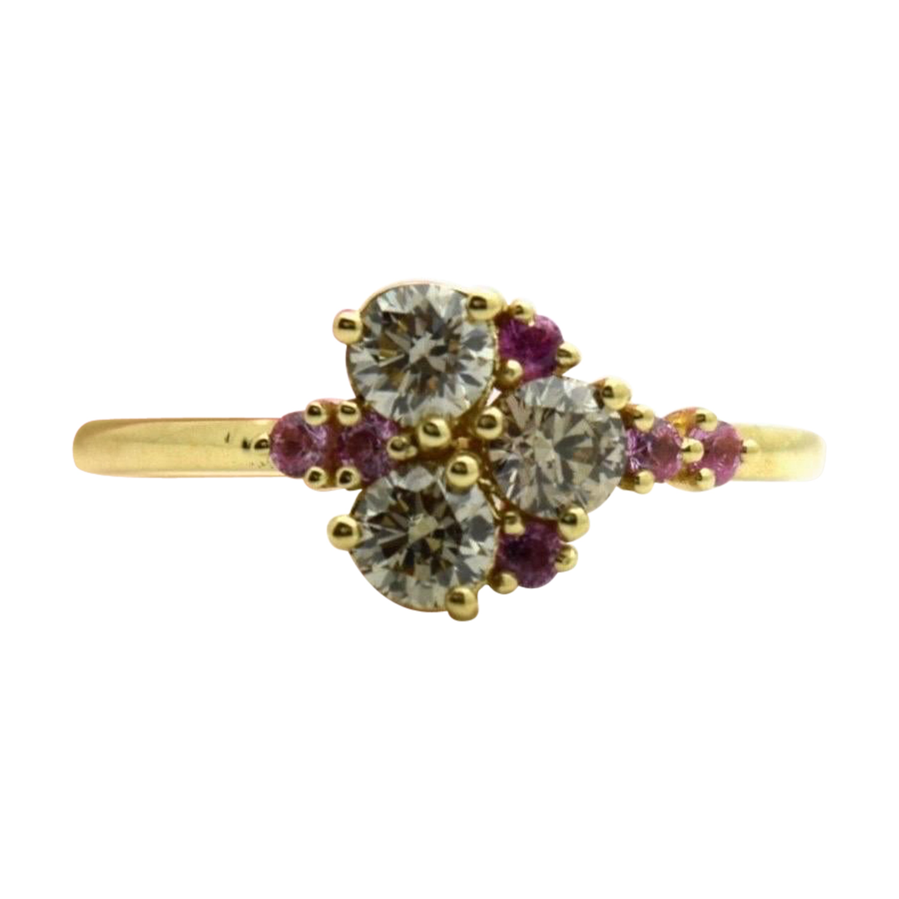 Sapphire & Diamond ring 18KT gold Pink sapphires Barbie style ring