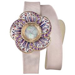 Sicis Ladies Gold Amethyst Diamond Mother-of-Pearl Micromosaic Quartz Wristwatch 4