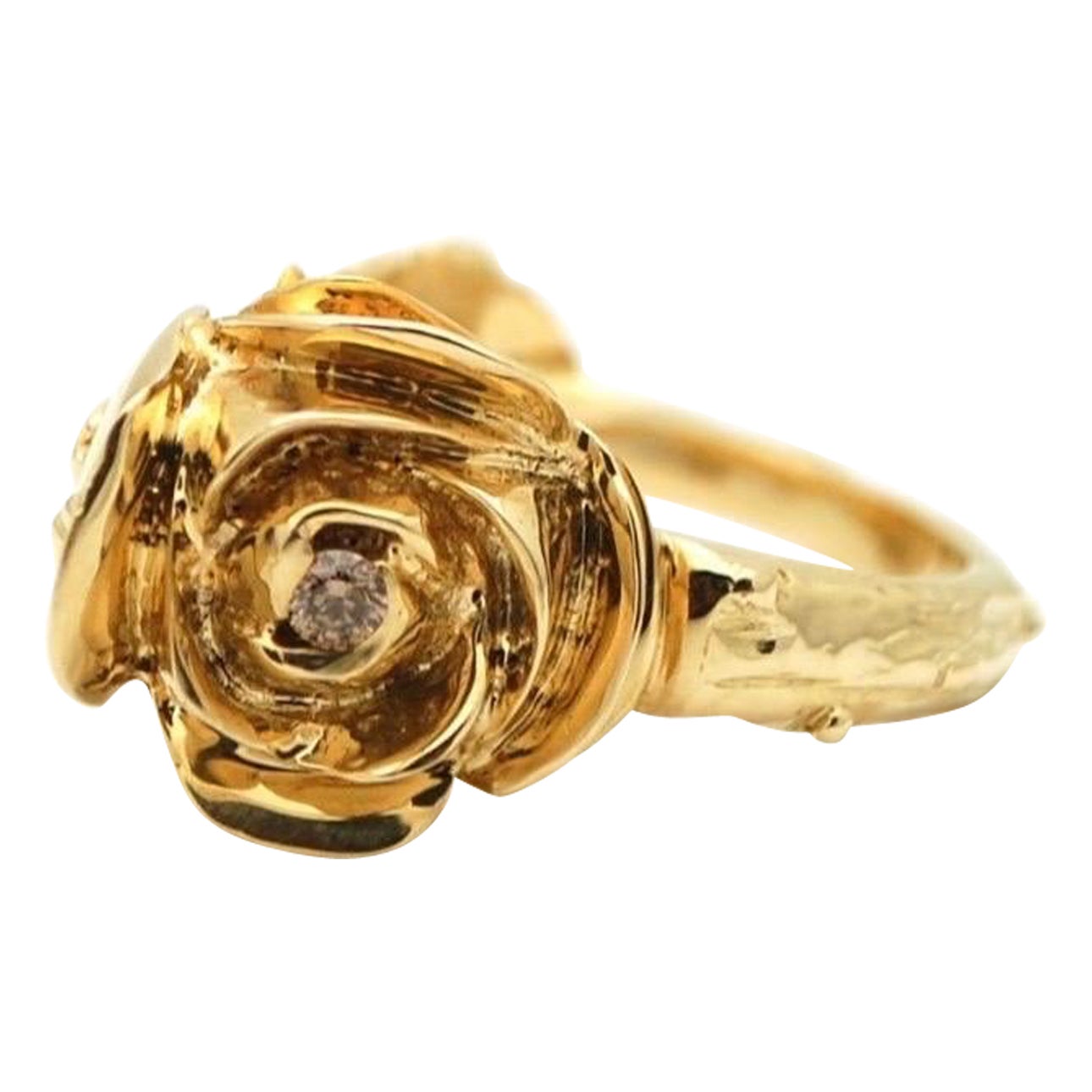 Hand carved rose gold ring with diamond 18KT