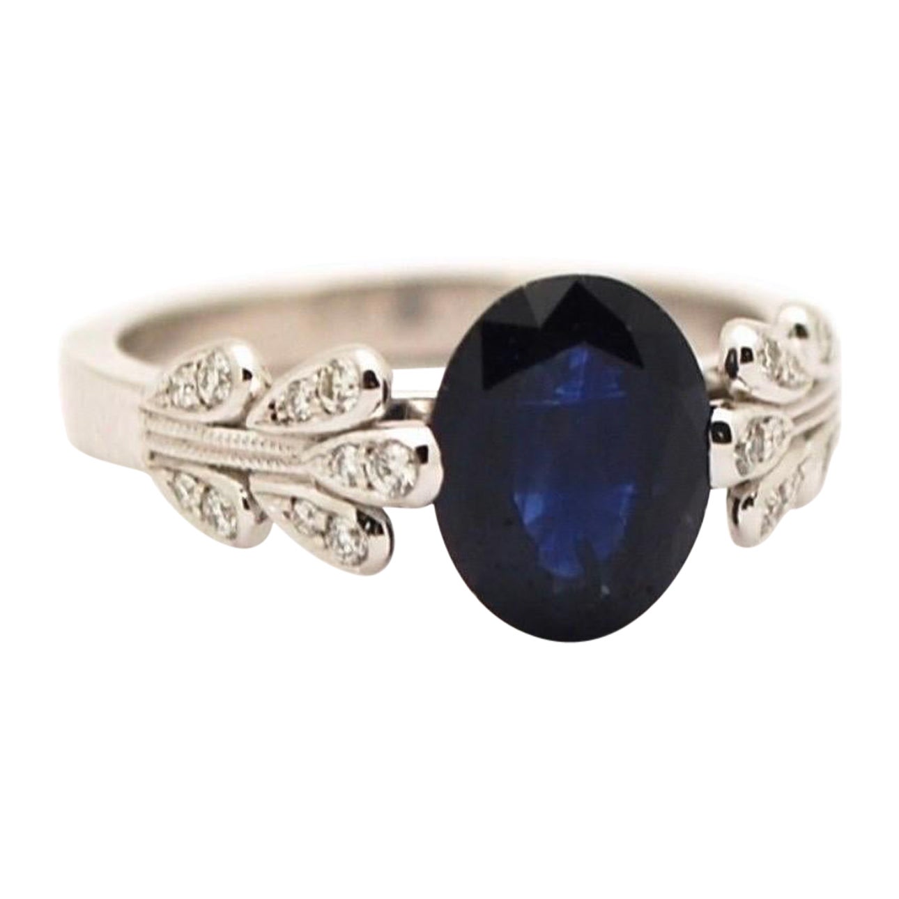 Blue sapphire diamond ring floral ring 18KT gold