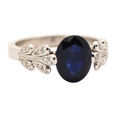 Blue sapphire diamond ring floral ring 18KT gold