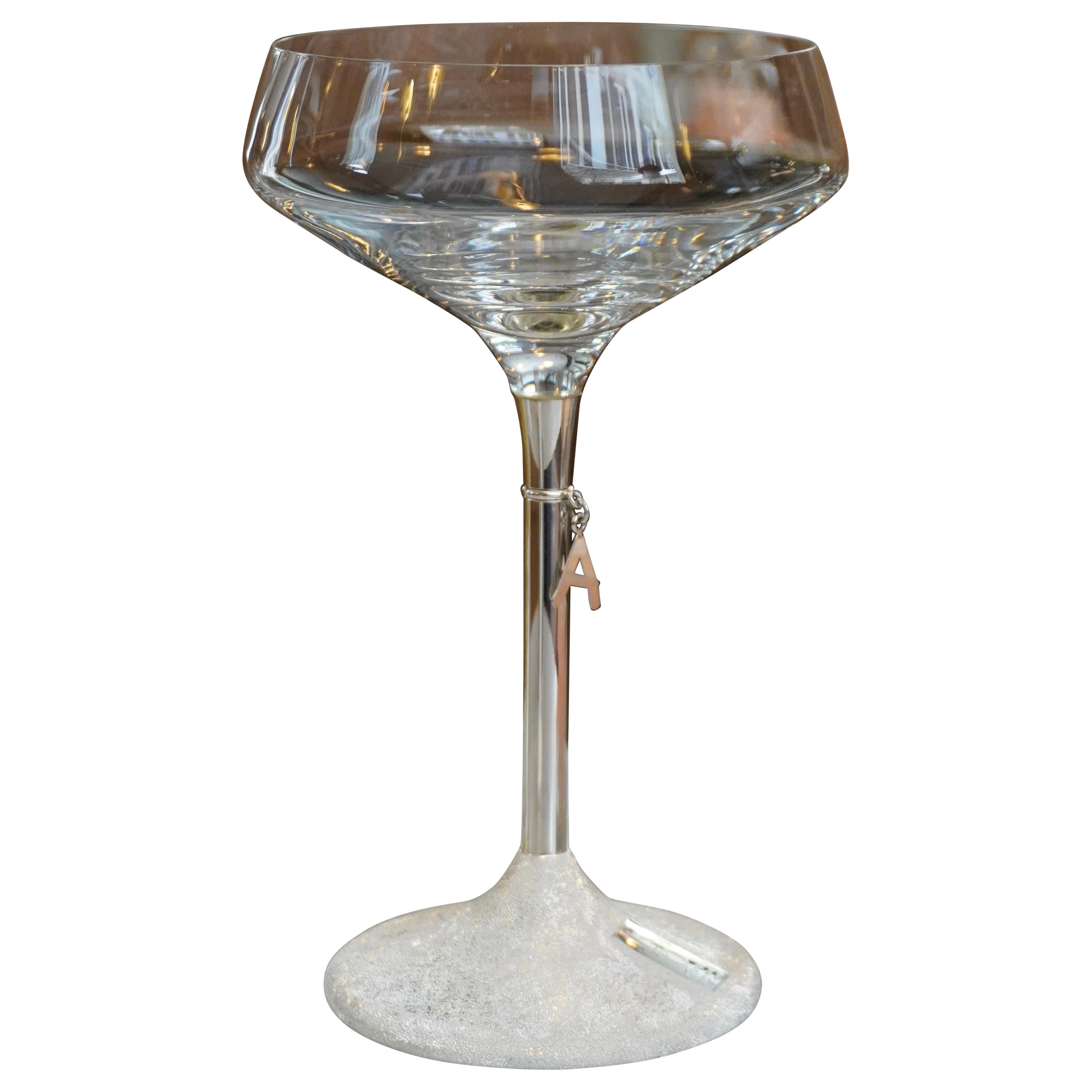 Champagne Coupe Glass, Sterling Silver, Personalized with charms, Made in Italy