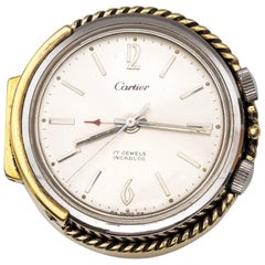 Sveglia da viaggio Cartier degli anni '50 in argento e placcato oro