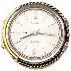 1950s Cartier Sterling Silver and Gold Plated Travel Alarm Clock 2