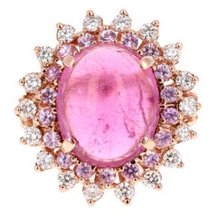 Anillo de cóctel de oro rosa con zafiro rosa y diamante turmalina de 7,42 quilates